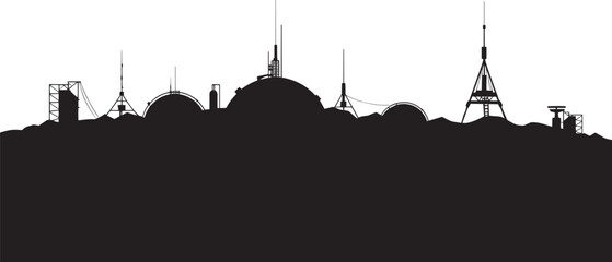 Futuristic skyline silhouette featuring advanced research facilities and communication towers © MDSHOFIQUL