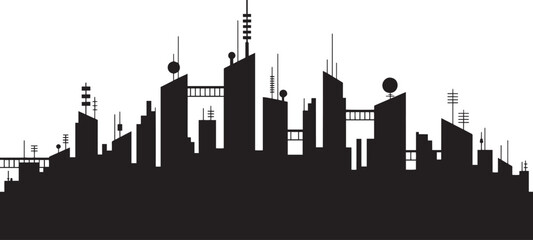 Obraz premium Modern city skyline silhouette with communication towers and connected buildings