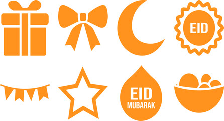 Orange Eid Icons Collection for Celebration and Greetings © md ruhul amin