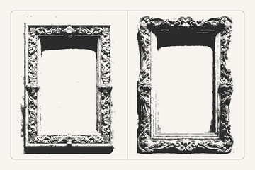 Grunge Baroque plaster frame with scrolls, perfect for posters, banners, and retro design.