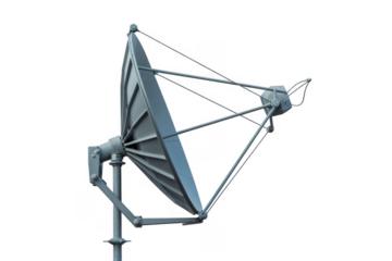 Satellite dish antenna on a pole isolated on a transparent background metal gray