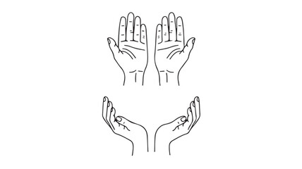 Hands Raised and Open Palms Upward in Line Art