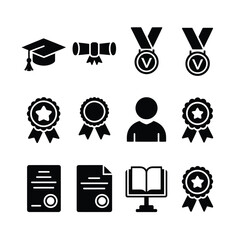 Academic achievements icons graduation cap medals diplomas and awards symbols