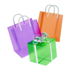 3d icons of colorful shopping bags and gift box.