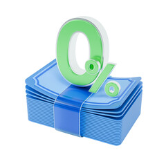 3d icon of stack of a dollar bill with interest rate representing the financial concept.