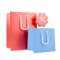 3d icon of red and blue shopping bag.