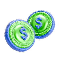 3d icon of inflatable dollar coins.