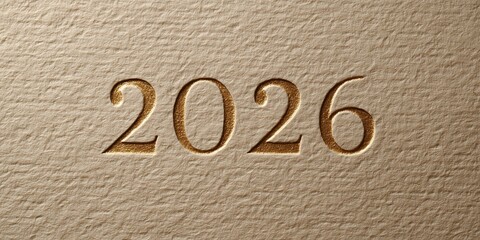 New year 2026 - Textured craft paper background, faint embossed '2026' numerals