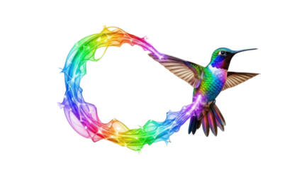 Abstract Colorful Hummingbird leaving a Rainbow Ink or Smoke Trail Loop isolated PNG with Transparent Background