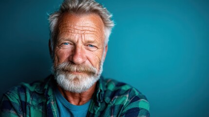 A middle-aged man with a distinguished beard and silver hair is facing the camera against a vibrant blue background, exuding confidence and warmth in his expression.