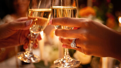 Champagne Toast with Engagement Ring