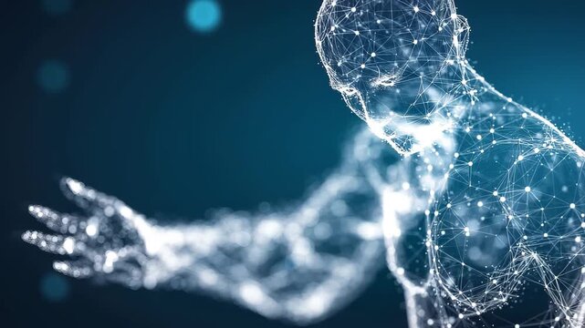 Hologram represents agentic autonomy in collaborative environments, showcasing the intersection of technology and human interaction in futuristic settings