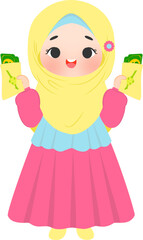 Muslim girl holding eid money