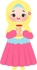 Muslim girl holding cookie jar for celebrating Eid