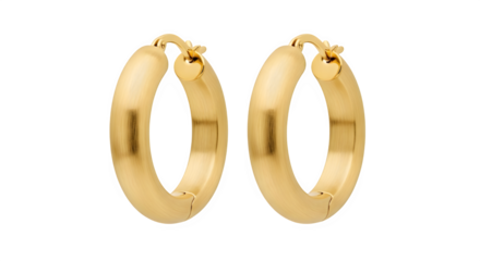 Pair of chunky gold hoop earrings isolated on transparent background