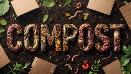 Compost word art on soil