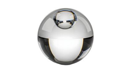 Shiny spherical glass object reflecting light on a dark background