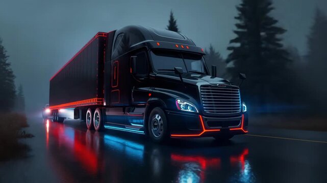 digital semitruck on the highway road