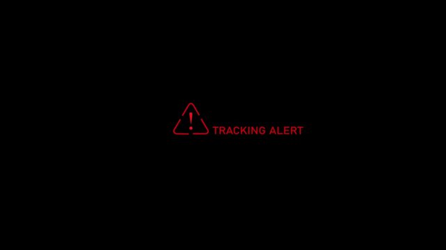A cybersecurity representation of tracking alert showing digital system vulnerabilities. Tracking alert access private confidential compromised transparent protection icon animation on background.
