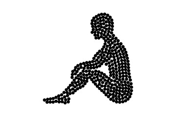 Fototapeta premium Silhouette of a sitting figure composed of black dots in contemplative pose