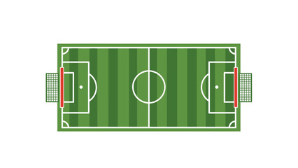 A clean vector illustration of a green soccer field with a football, showing a sports stadium pitch ready for play and competition © LESTARI