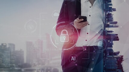 Cybersecurity system interface with biometric lock and data protection. Cybersecurity protects access, identity, cyber security prevents threats, and cyber security supports digital systems. Marrow - Powered by Adobe