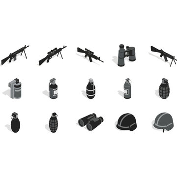 Assorted firearms grenades and military equipment collection.