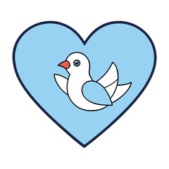 A white dove rests within a heart shape, symbolizing peace, love, and hope. Soft lines and gentle motion create a calm, romantic design on a clean background.
