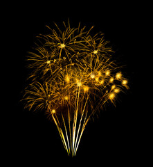 Golden firework sparkling on black background for celebration and anniversary