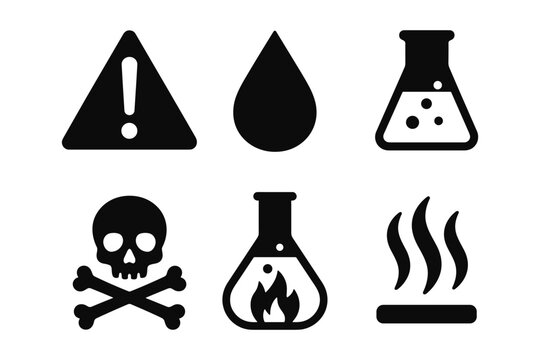 Safety symbols: chemical hazard warning signs collection