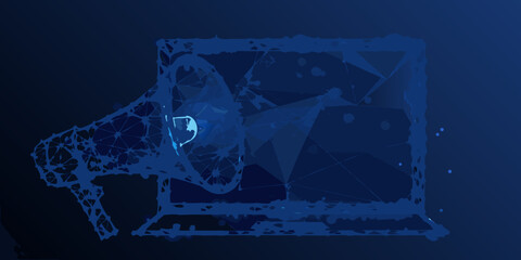 Abstract polygonal blue illustration of a television set with screen glow