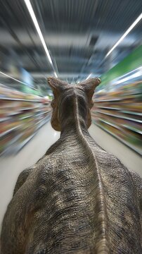 fast moving dinosaur in the store