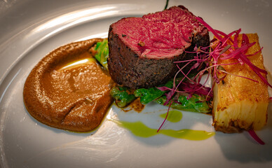 Medium Rare Steak Plating Gourmet Fine Dining Dish