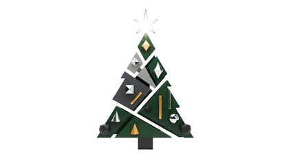 Geometric Christmas tree with decorative abstract shapes and star.