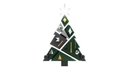 Geometric Christmas tree with decorative abstract shapes and star.