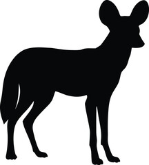 Obraz premium Elegant Black Silhouette of a Wild Dog or Fennec Fox Standing Alertly