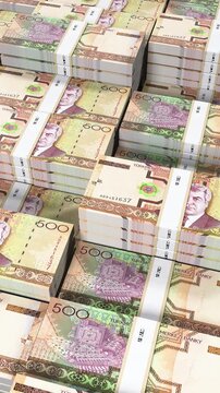 Turkmenistan 500 Manat Banknote Vertical Mobile 3D Animation ? Mobile Finance Motion, Money Flow, Economy, Banking and Currency Exchange