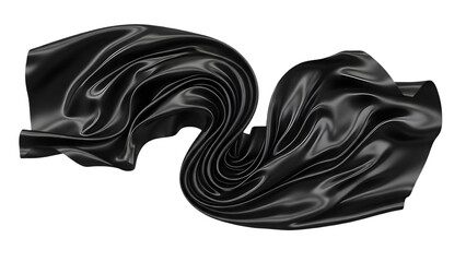 Elegant black silk fabric gracefully flowing in abstract pattern