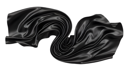 Elegant black silk fabric gracefully flowing in abstract pattern