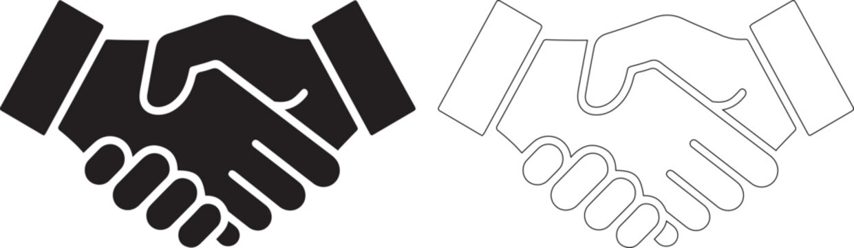 Black and white vector illustration of two hands shaking
