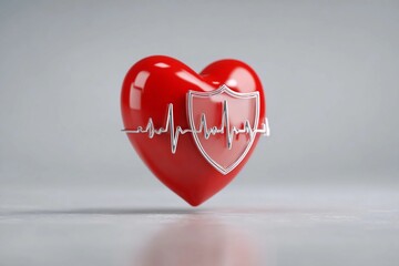 Heart with a shield and heartbeat line showing health and safety concept in a simple design setting