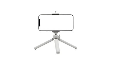 Smartphone on adjustable mini tripod stand for photography isolated on transparent background