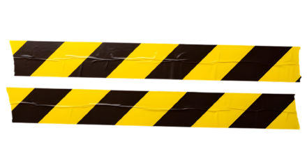 Black and yellow diagonal warning stripes pattern isolated on transparent background