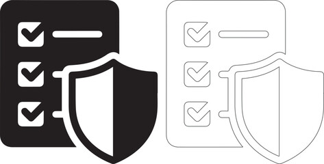 Black and white shield and clipboard icons with checkmarks