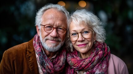 A heartwarming image of a joyful senior couple smiling warmly at each other, showcasing love, connection, and companionship in a beautiful outdoor setting filled with greenery.