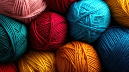 A vibrant collection of yarn balls in various colors, perfect for knitting, crocheting, and other creative textile projects. Ideal for craft enthusiasts and hobbyists.