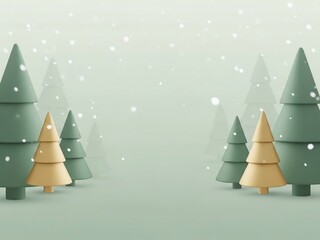 A delightful festive winter holiday background featuring elegant 3D Christmas trees and gentle snowfall, offering abundant copy space for seasonal greetings and promotions
