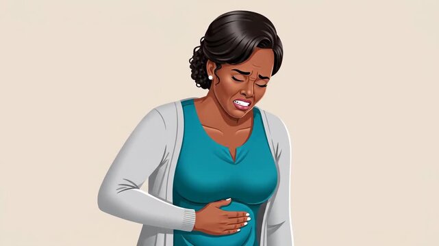 Emotional Woman Suffering from Stomach Pain and Discomfort During Illness Anxiety in Various