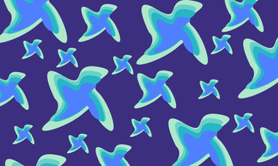 An abstract pattern with layered shapes in shades of blue and teal on a dark blue background. The image creates a playful and modern design.