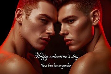 A gay couple. 'True love has no gender'.